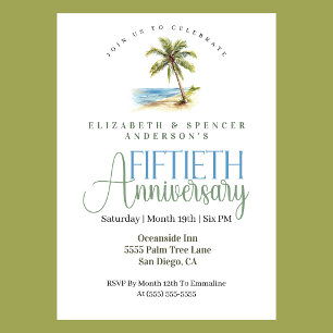 Beach Palm Tree 50th Wedding Anniversary Invitation