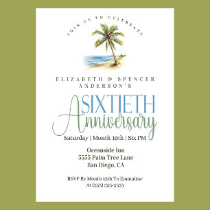 Beach Palm Tree 60th Wedding Anniversary Invitation