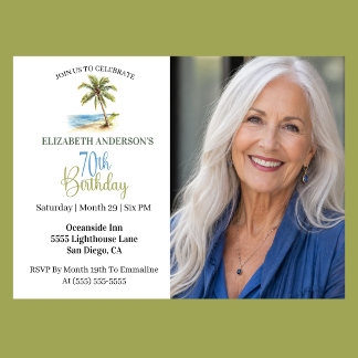 Beach Palm Tree 70th Birthday Photo Invitation