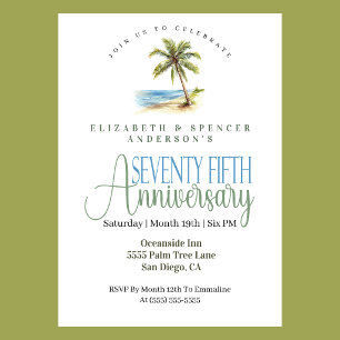 Beach Palm Tree 75th Wedding Anniversary Invitation