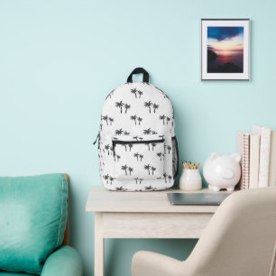 Beach Palm Tree Black White Surfer Printed Backpack