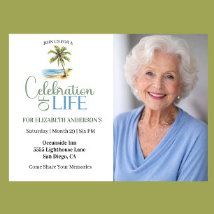 Beach Palm Tree Celebration Of Life Invitation