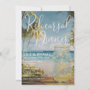 Beach Palm Tree Mason Jar Wedding Rehearsal Dinner Invitation