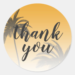 Beach Palm Tree Mellow Yellow Thank You Classic Round Sticker