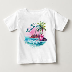 Beach Palm Tree Mountain View Adventure Awaits Baby T-Shirt