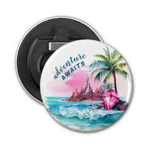 Beach Palm Tree Mountain View Adventure Awaits Bottle Opener