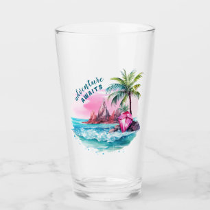 Beach Palm Tree Mountain View Adventure Awaits Glass