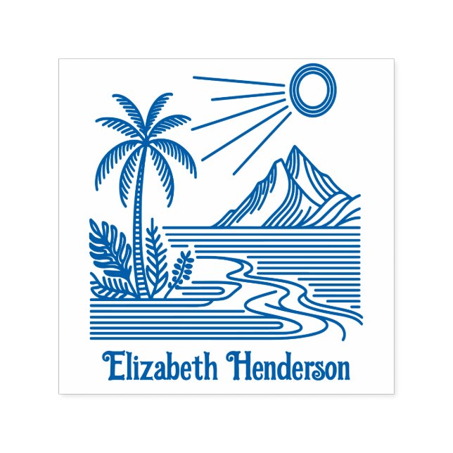 Beach Palm Tree Mountain with Optional Name Self-inking Stamp (Design)