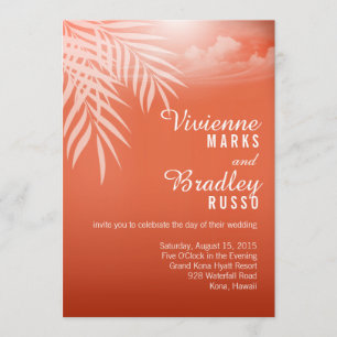 Beach Palm Tree Silhouette Wedding   coral Invitation
