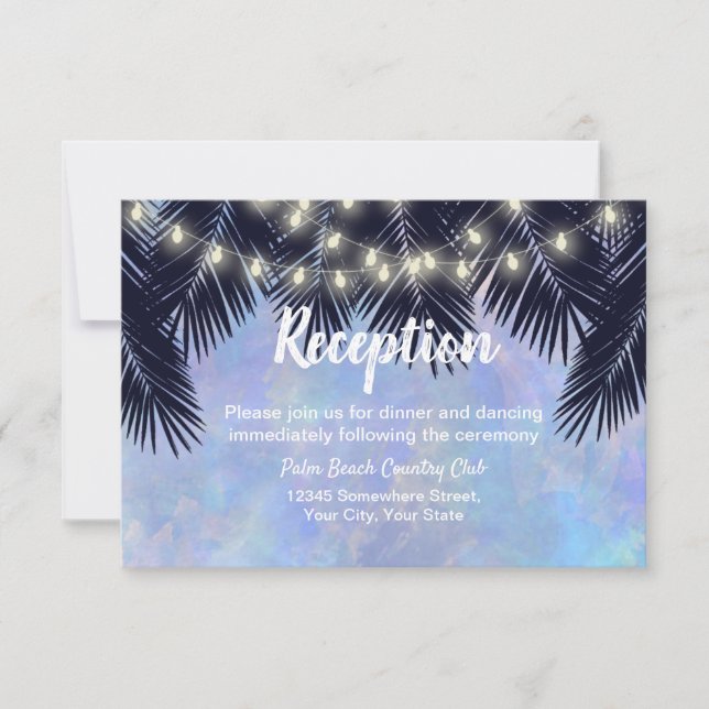 Beach Palm Tree String Lights Watercolor Reception Invitation (Front)