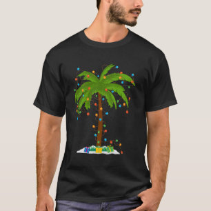 Beach Palm Tree With Lights Tropical Santa T-Shirt