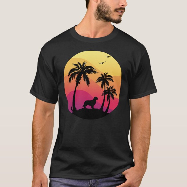 Beach Palm Trees And Golden Retriever T-Shirt (Front)