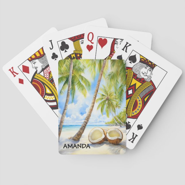 Beach, Palm Trees, Coconuts Playing Cards (Back)