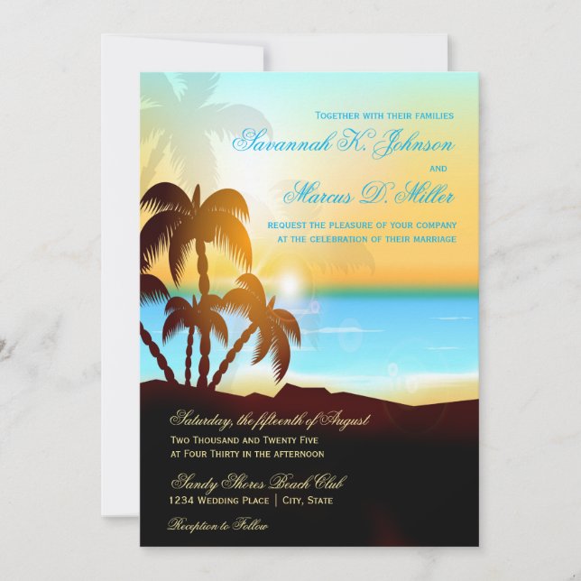 Beach Palm Trees Destination Wedding Invitations (Front)
