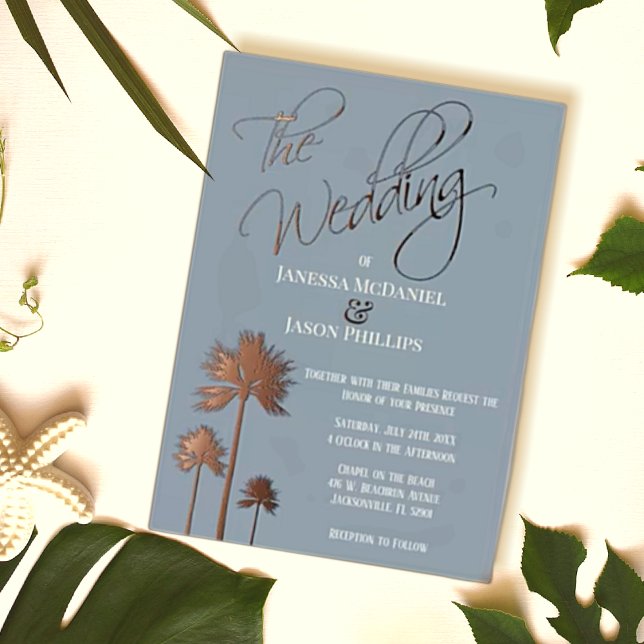 Beach Palm Trees Dusty Blue Tropical Wedding  (Creator Uploaded)