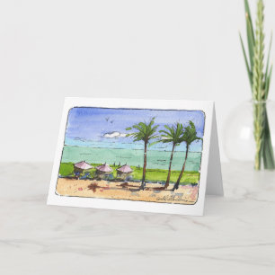 Beach & Palm Trees Folded Note Card