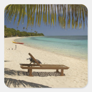 Beach, palm trees & lounger square sticker