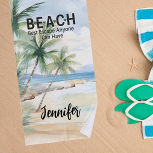 Beach palm trees name quote beach towel