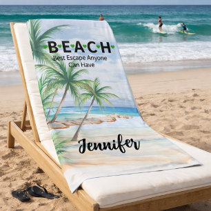Beach palm trees name quote towel