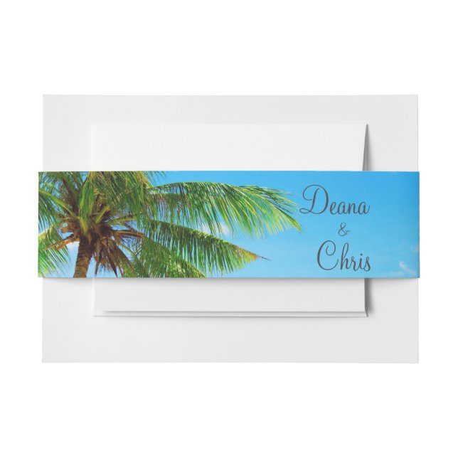 Beach Palm Trees Ocean Destination Wedding Invitation Belly Band (Front Example)