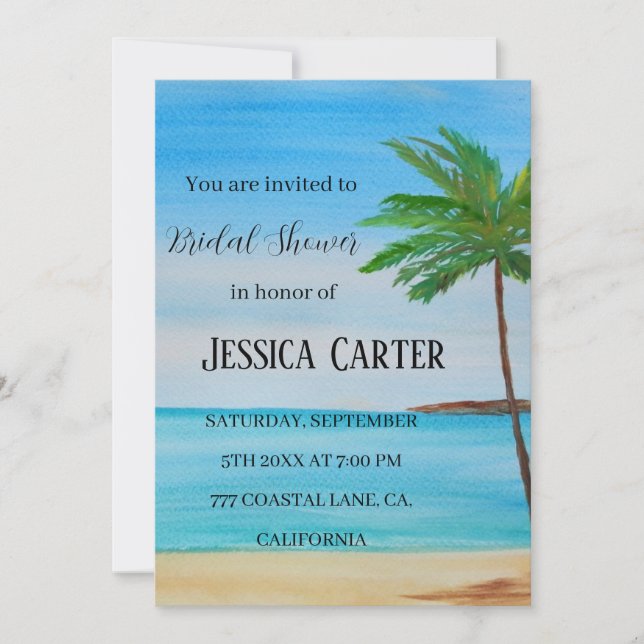 Beach Palm Trees Ocean Tropical Bridal Shower  Invitation (Front)