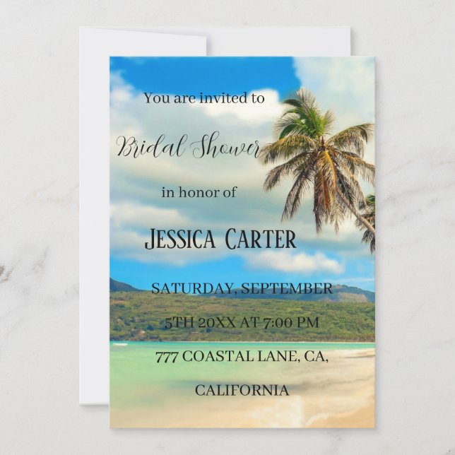 Beach Palm Trees Ocean Tropical Bridal Shower  Invitation (Front)