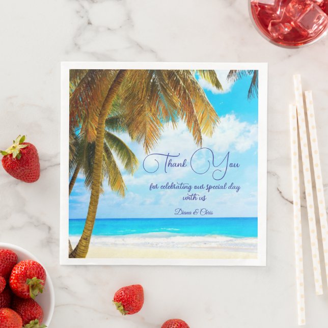 Beach, Palm Trees Ocean Wedding  Napkin (Insitu)