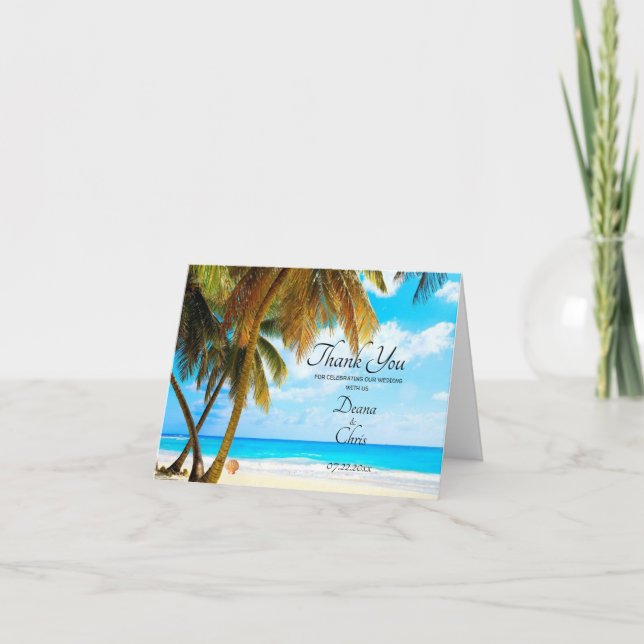 Beach, Palm Trees, Ocean Wedding Thank You Card (Front)