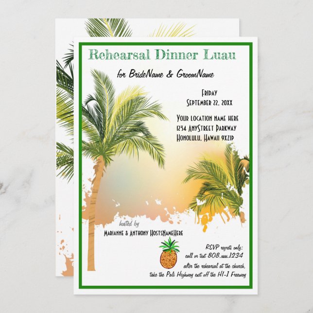 Beach Palm Trees Rehearsal Dinner Invitation (Front/Back)
