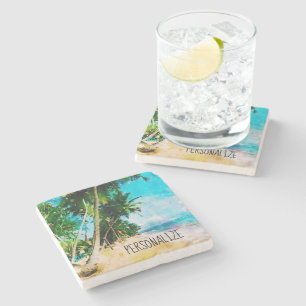 Beach Palm Trees Stone Coaster