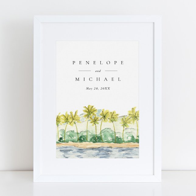 Beach Palm Trees Tropical Watercolor Wedding Poster (Creator Uploaded)