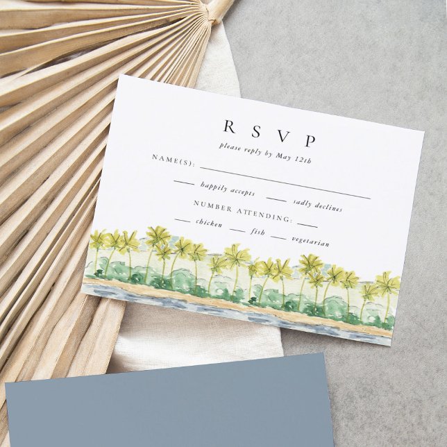Beach Palm Trees Tropical Watercolor Wedding RSVP Card (Creator Uploaded)