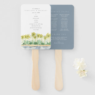 Beach Palm Trees Tropical Wedding Program Hand Fan