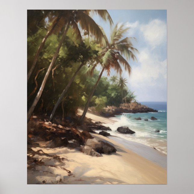 Beach Palm Trees Watercolor Art Print Poster (Front)