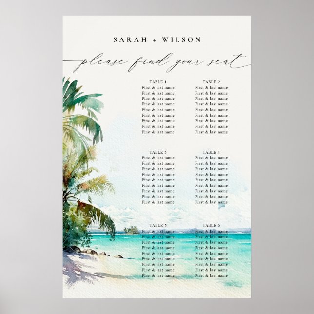 Beach Palm Trees Wedding Welcome Seating Chart (Front)