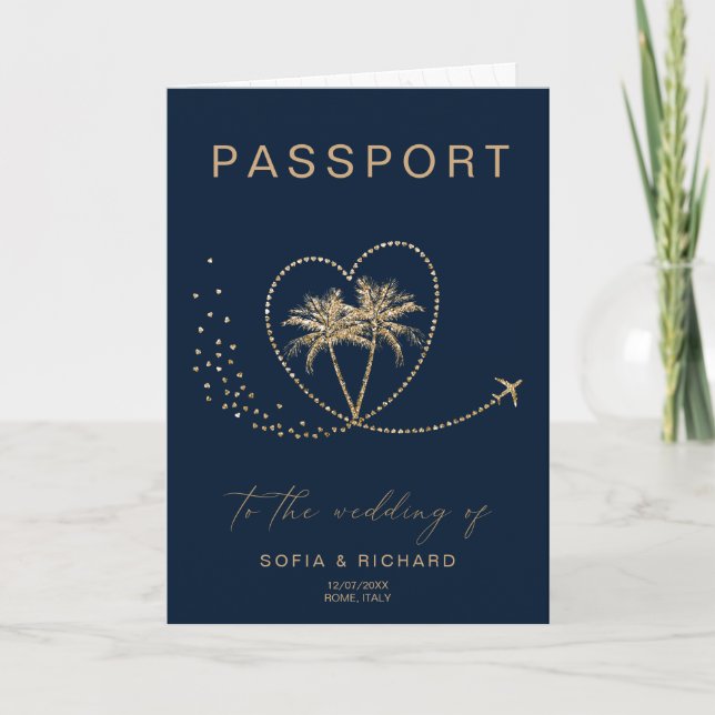 Beach Palm Wedding Destination Passport World Map Invitation (Front)