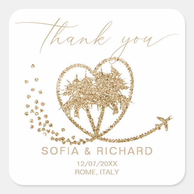 Beach Palm Wedding Destination Thank You Square Sticker (Front)