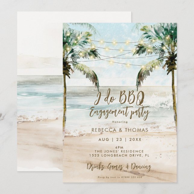 beach palms I do BBQ couples shower invitation (Front/Back)