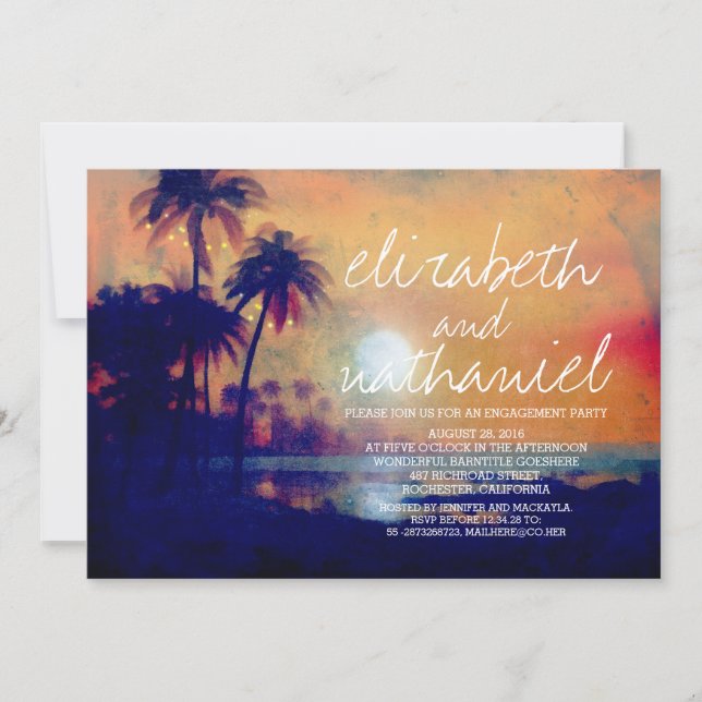 Beach Palms Lights Engagement Party Invitations (Front)