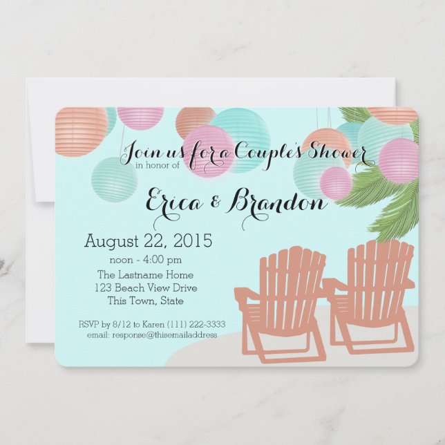 Beach Paper Lanterns Couple's Shower Invitation (Front)
