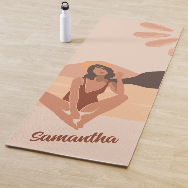 Beach Paradise Summer Retro Custom Name Yoga Mat (In Situ)