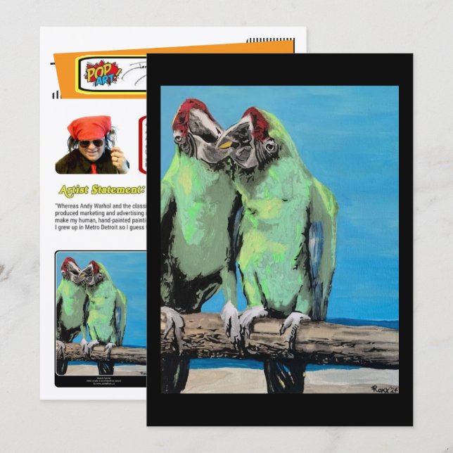 ‘Beach Parrots’ Painting on a Small-Scale Print  Invitation (Front/Back)