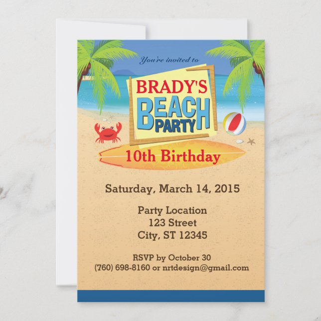 Beach Party 5" x 7" Invitations (Front)