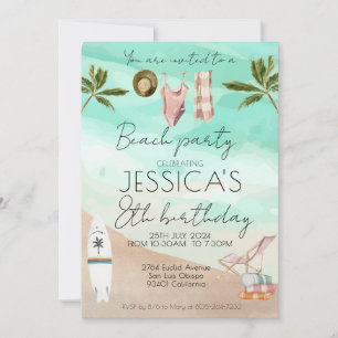 Beach Party Birthday First Birthday Girl Boy Invitation