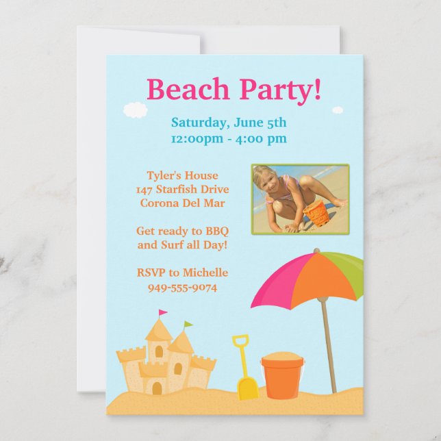 Beach Party Birthday Invitation (Front)