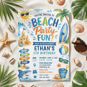 Beach Party Birthday  Summer Pool Surf Invitation