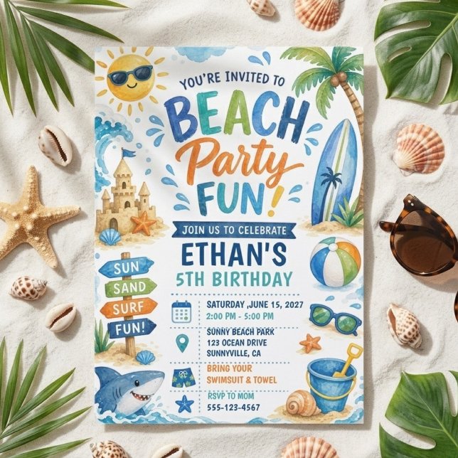 Beach Party Birthday  Summer Pool Surf Invitation (Creator Uploaded)