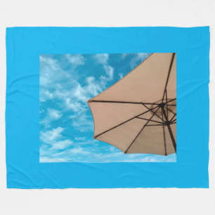 Beach party blues sun ocean umbrella pop colour fleece blanket