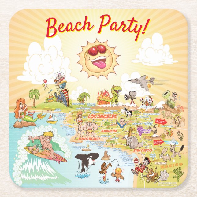 Beach Party Cartoon California Coaster (Front)