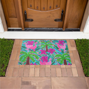 Beach Party Flamingos and Palms  Doormat